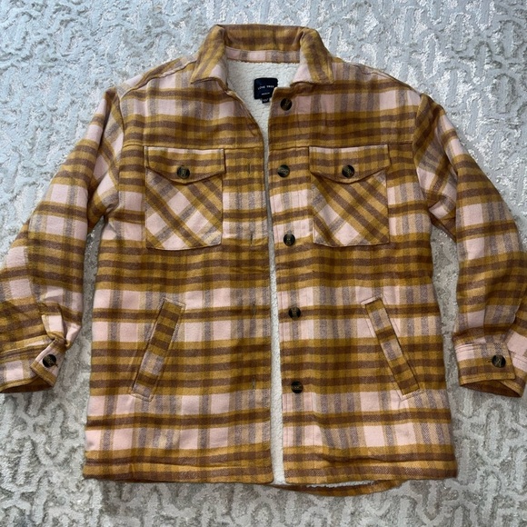 Love Tree Sweaters - Love Tree Brown and Pink Plaid Shacket with Sherpa
